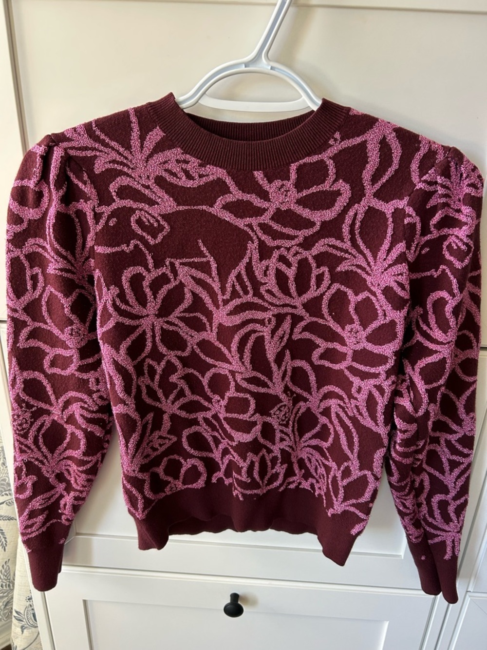 Kate Spade Wine and Pink Metallic Floral Knit Sweater - XS - Picture 4 of 8